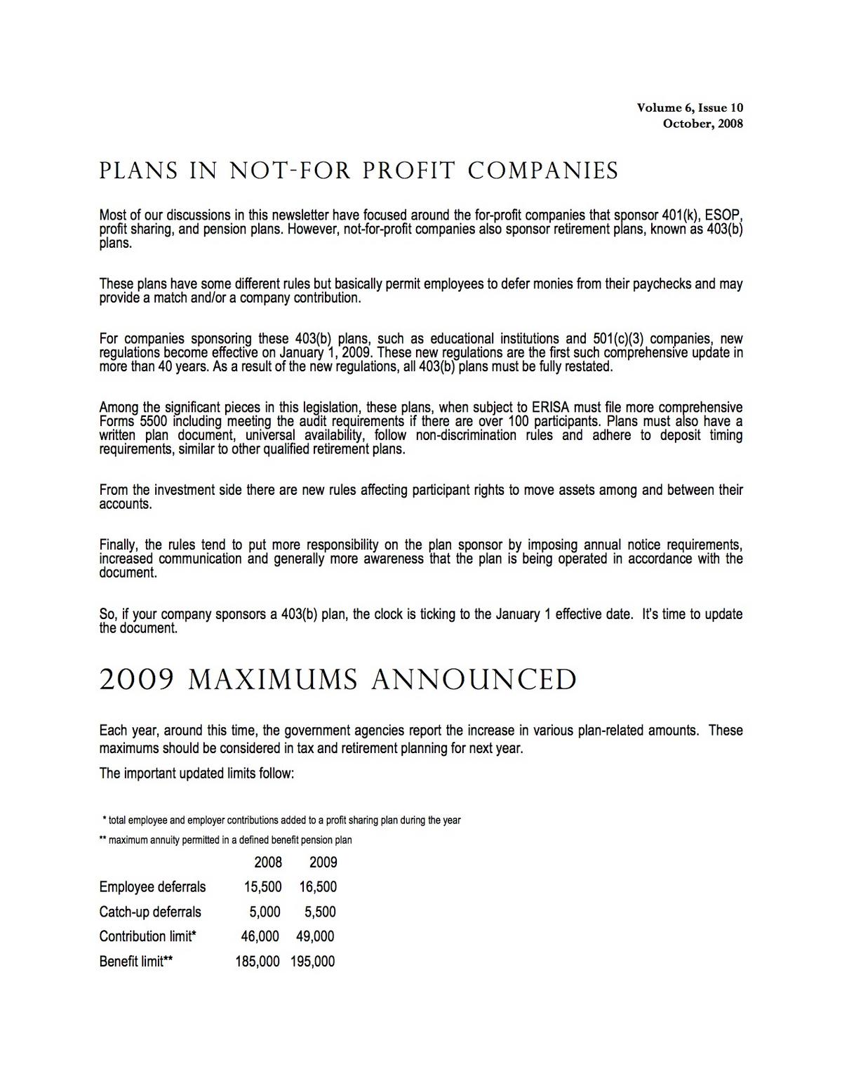 Plans In Not-For-Profit Companies